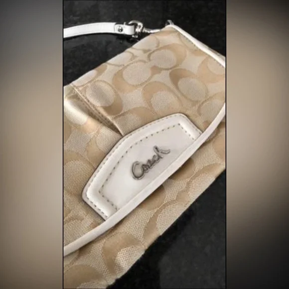 Coach Cream Tan Canvas Leather Trimmed Wristlet Wallet - Picture 5 of 9